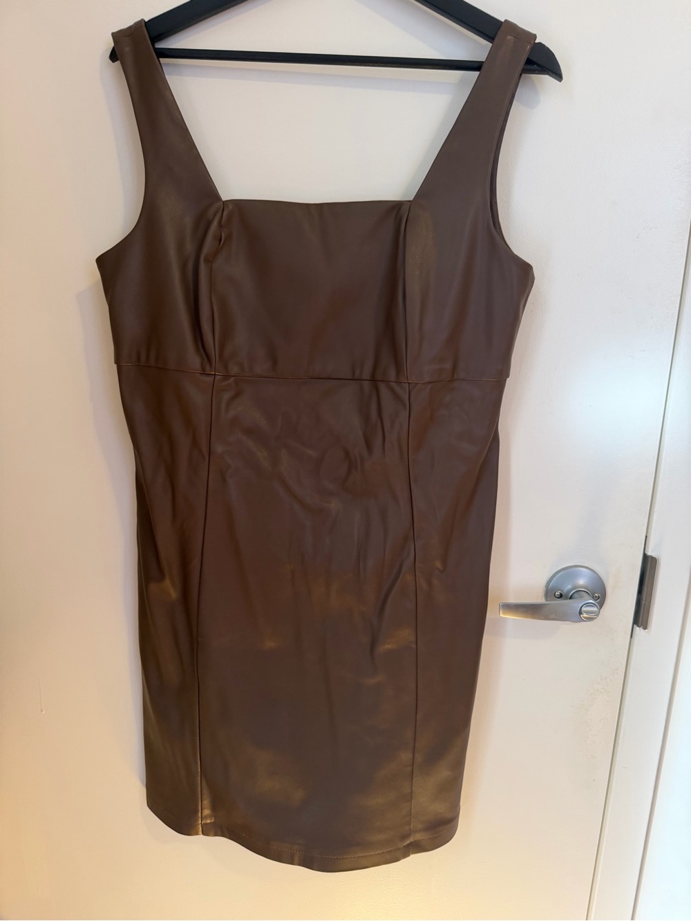 Leather body con brown mini dress